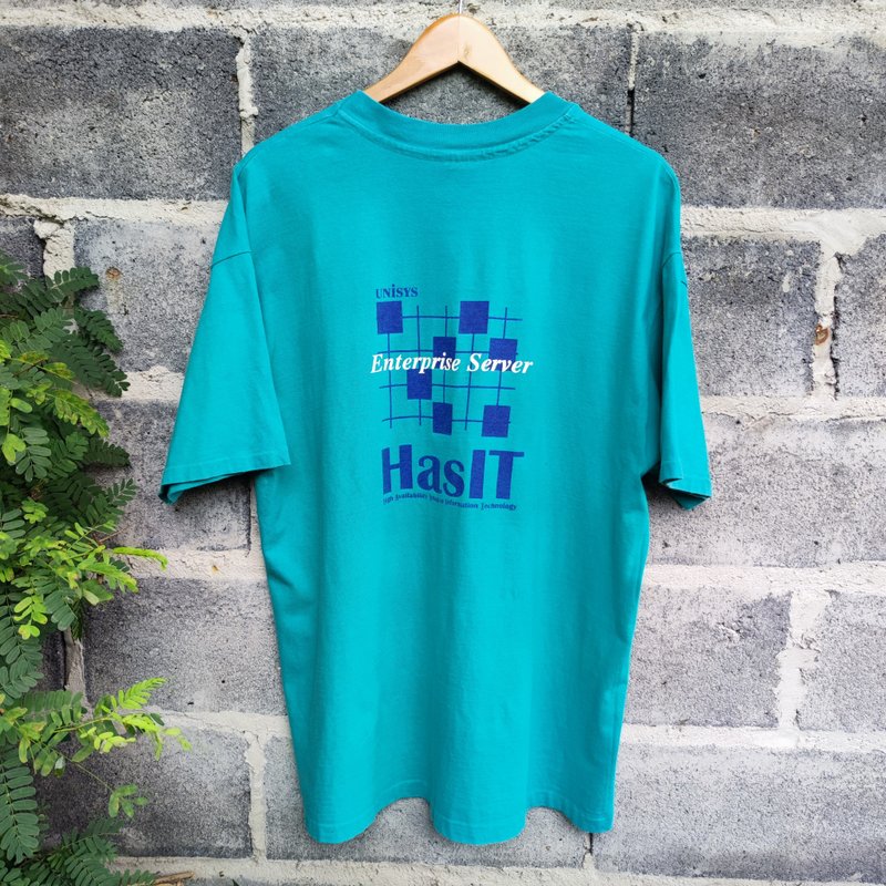 復古 90 年代 Unisys 企業伺服器 T 卹 - 男 T 恤 - 棉．麻 綠色