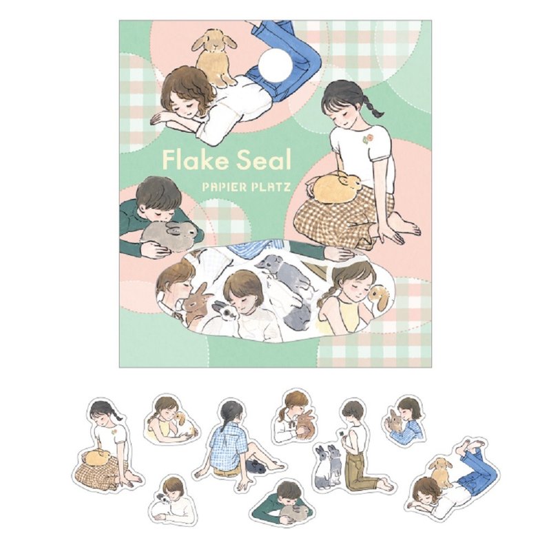 53-042 Flake Sticker Rabbit and Girl - สติกเกอร์ - กระดาษ 