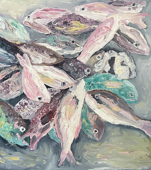 Gala 釣魚靜物與魚野獸派抽象藝術釣魚油畫藝術