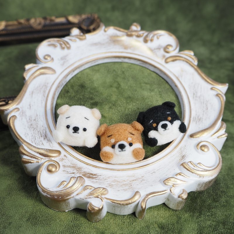 Baby Mayu Shiba Inu Brooch (Red Shiba, Black Shiba, White Shiba) wool felt - Brooches - Wool White