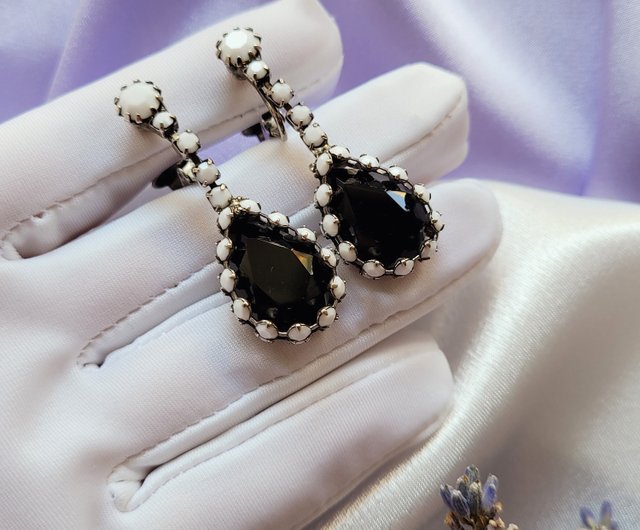 black diamond clip on earrings