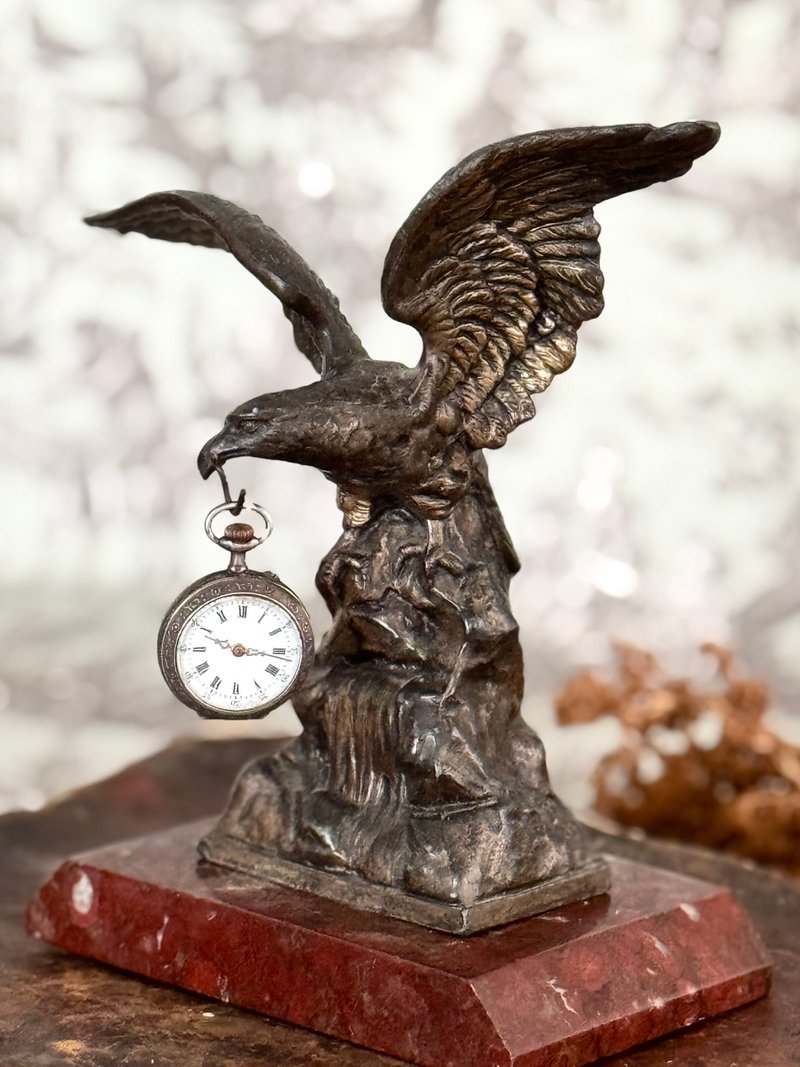 40848-French antique eagle statue pocket watch hanger - ของวางตกแต่ง - ทองแดงทองเหลือง 