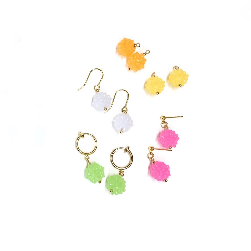 【Ruo Sang】Sweet golden sugar. Imported 18k gold-plated ear studs. The Clip-On can be changed. - Earrings & Clip-ons - Other Materials Pink