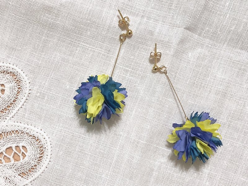Flower beautiful series - summer night wisteria hand made flower cloth flower draping sweet and lovely ear pin / ear clip - ต่างหู - ผ้าฝ้าย/ผ้าลินิน 