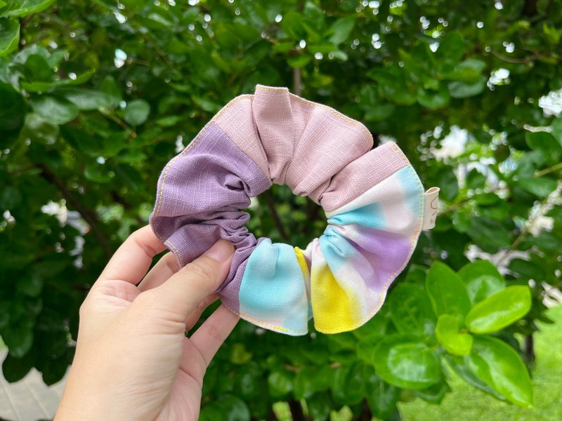 Three-piece lotus leaf hair tie/donut/magic purple dots - เครื่องประดับผม - ผ้าฝ้าย/ผ้าลินิน สีม่วง