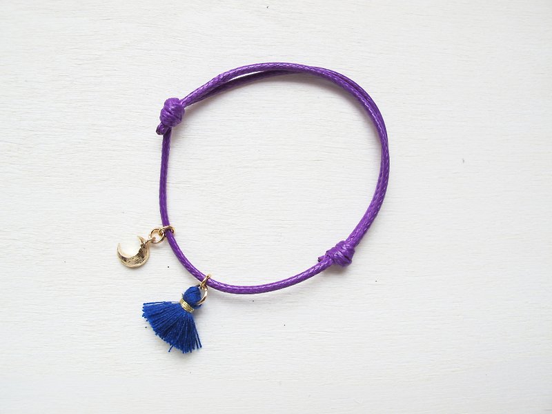 Rosy Garden  Tassel with tiny charm dark purple wax rope hand Strap - สร้อยข้อมือ - วัสดุอื่นๆ สีม่วง