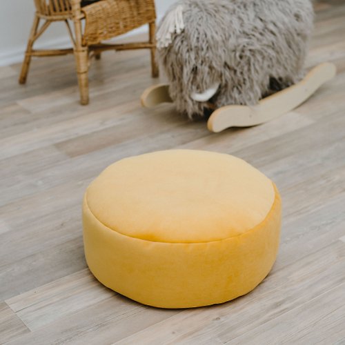 Cot and Cot Mustard small velvet round bean bag chair - toddler nursery floor cushion