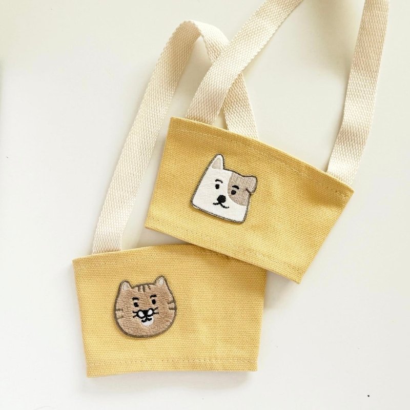 Cats and dogs-drink bag/hand cup cover - อื่นๆ - ผ้าฝ้าย/ผ้าลินิน สีกากี