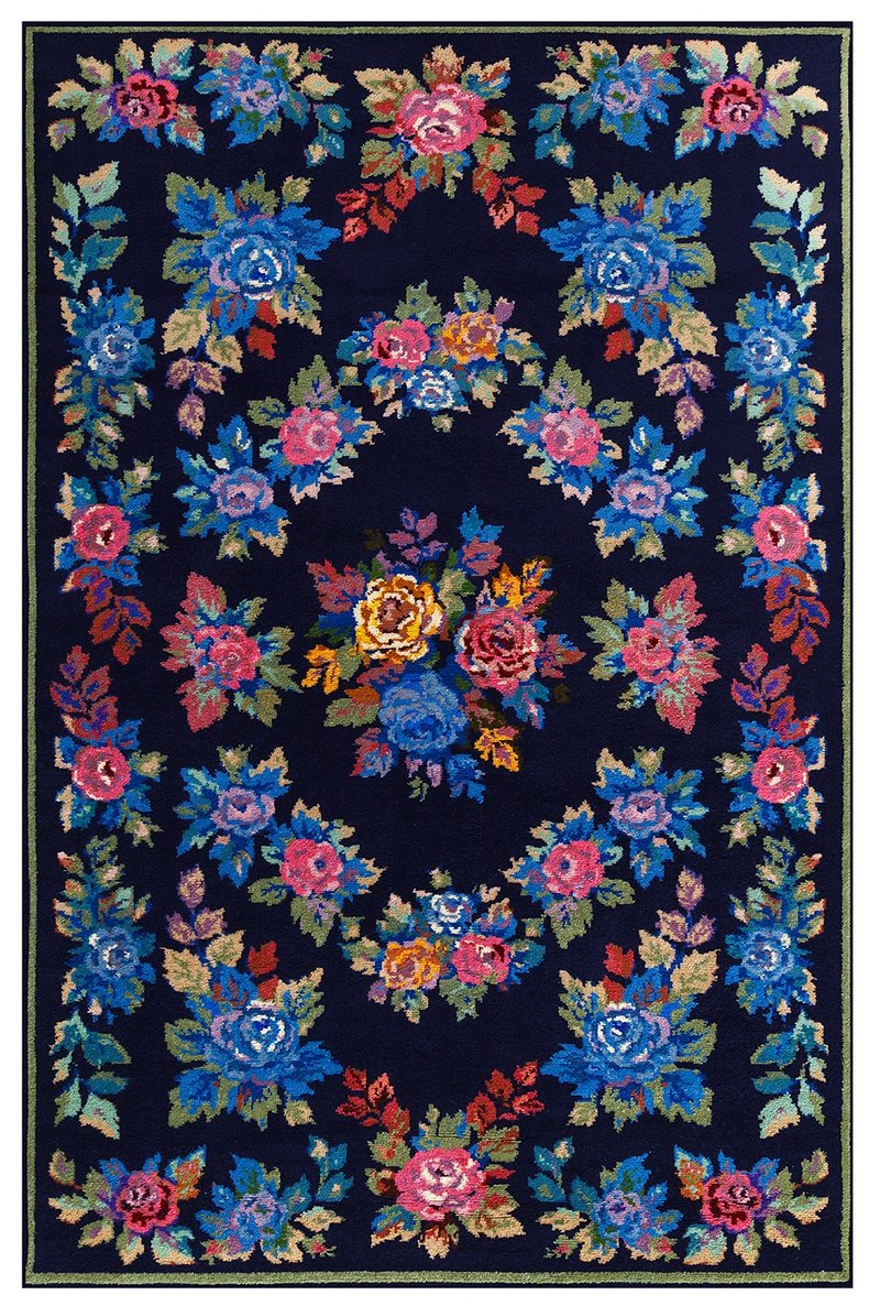 Colorful Blue Rose Flower Bedroom Rug / Wild Flowers Gothic Rose - Rugs & Floor Mats - Cotton & Hemp Blue