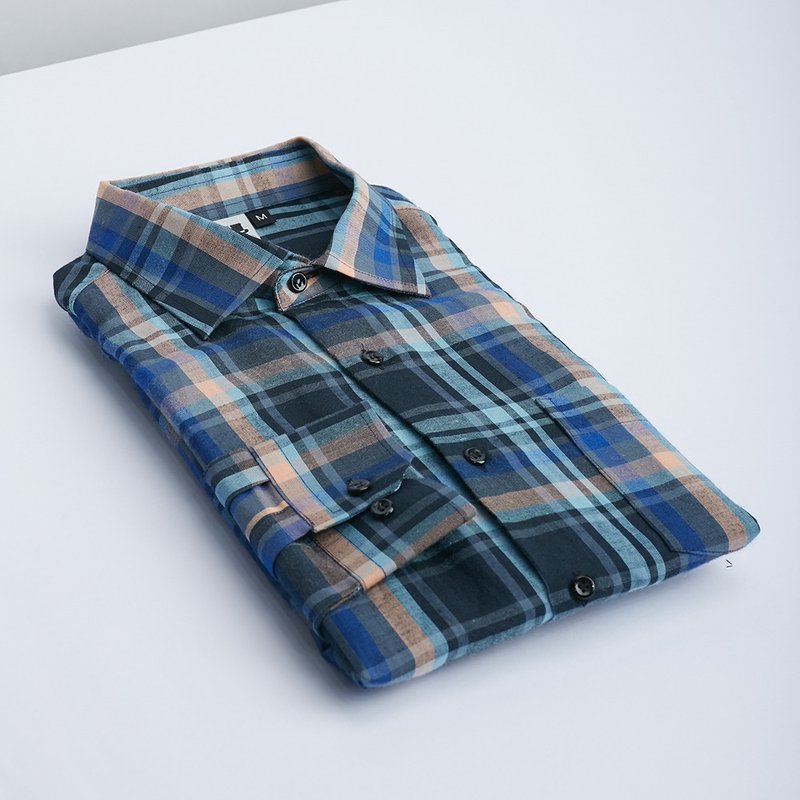 Orange and blue plaid shirt - an orange and blue plaid shirt that is hard to match - Men's Shirts - Cotton & Hemp Multicolor