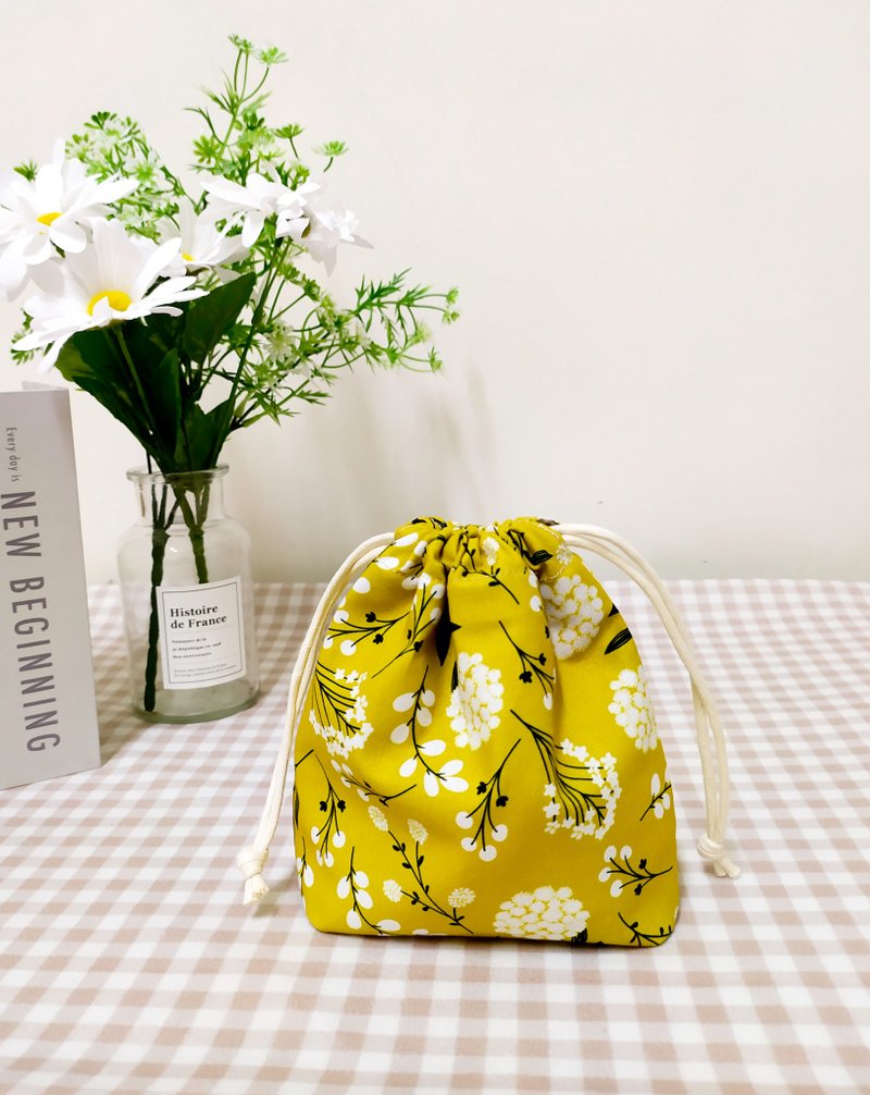 Jifu series three-dimensional drawstring bag/storage bag/universal gift/star flower sea model - Drawstring Bags - Cotton & Hemp Yellow