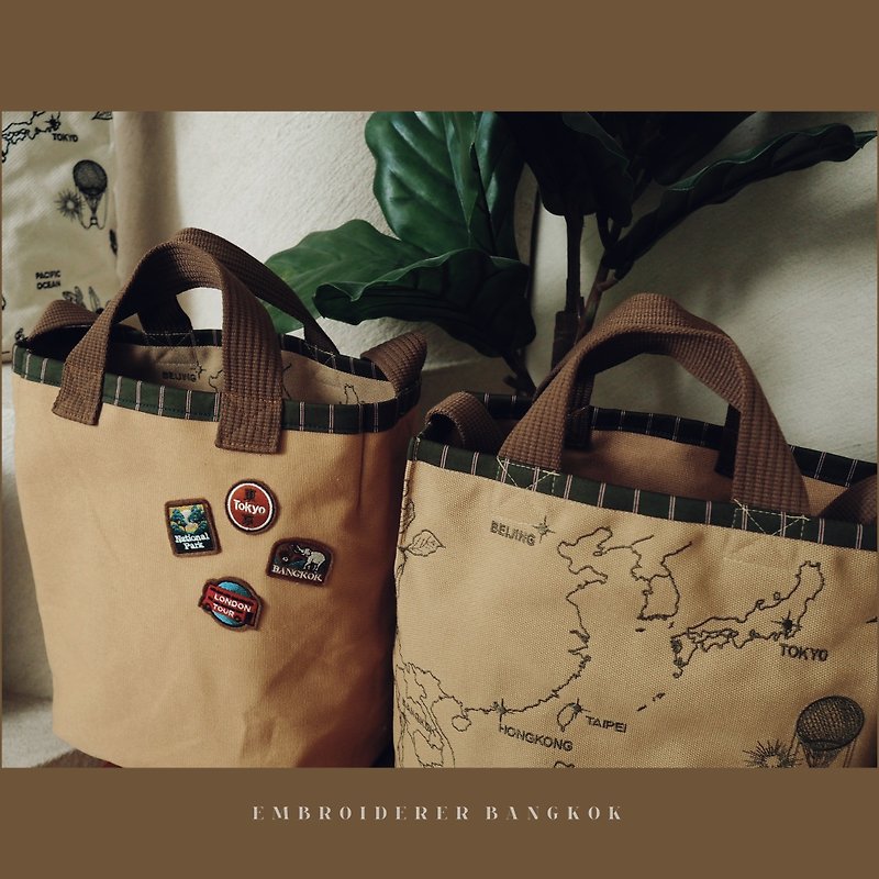 LIMITED EDITION Mappy tote bag-cream 包包 2in1 - กระเป๋าถือ - งานปัก สีดำ