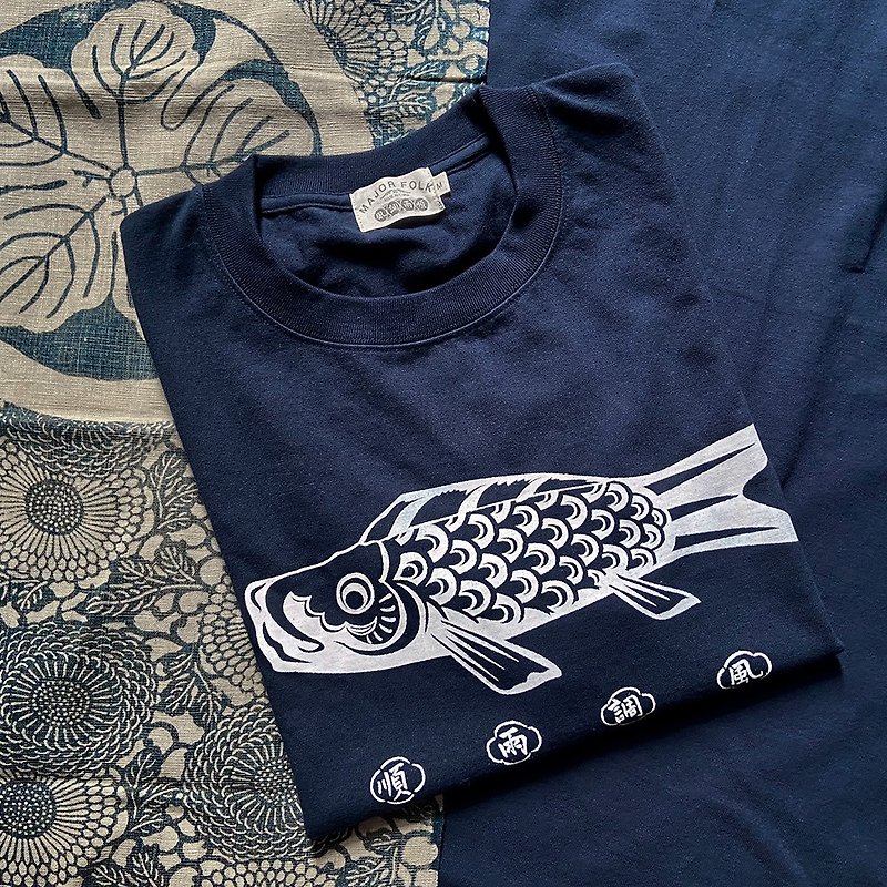 Major Folk│Smooth weather big fish Japanese retro indigo blue heavy round neck short-sleeved TEE - Men's T-Shirts & Tops - Cotton & Hemp 