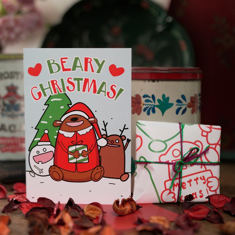 Beary Christmas 聖誕熊熊 ‧聖誕卡片 - 卡片/明信片 - 紙 紅色