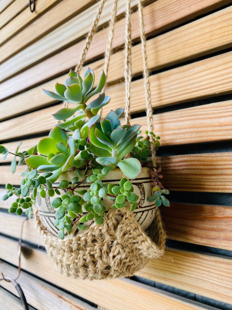 Natural Linen woven hanging basket/S - ตกแต่งต้นไม้ - ผ้าฝ้าย/ผ้าลินิน สีกากี