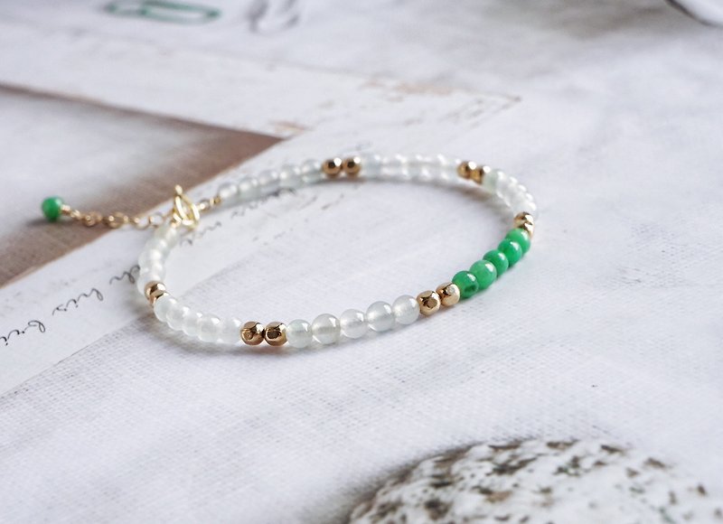 Clear // Natural jadeite ice white jade, green jade American 14k gold accessories - Bracelets - Jade Green