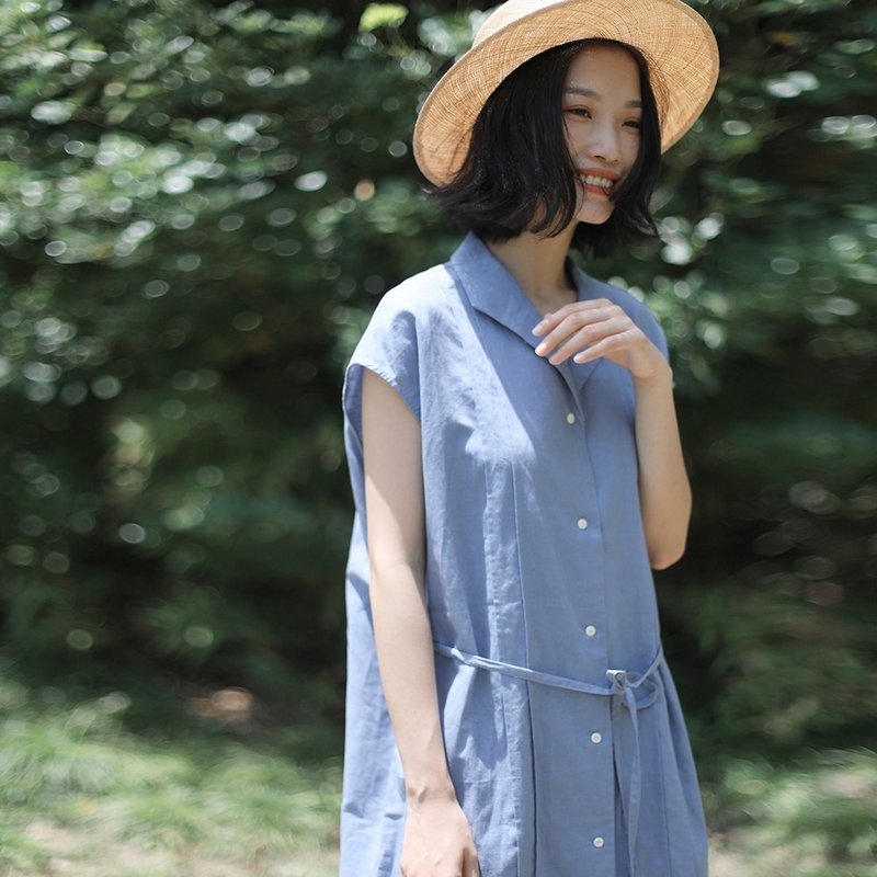 KOOW Variety of wearing cotton linen shirt dress small flying sleeve lace dress - ชุดเดรส - ผ้าฝ้าย/ผ้าลินิน 