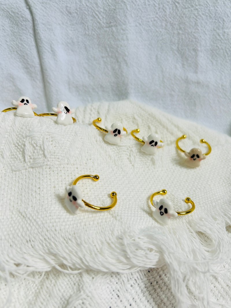 萬聖節限定 | 可愛幽靈石塑黏土戒指 手工原創小眾設計可調節戒指 - 戒指 - 其他材質 