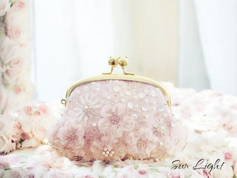 Nikko Alley Romantic Handicrafts - Romantic Three-dimensional Flesh Pink Flower Mesh Series Mother-in-Law Gold Bag Coin - กระเป๋าสตางค์ - ผ้าฝ้าย/ผ้าลินิน 