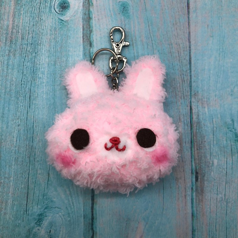 Babe Rabbit-Chubby Woolen Animal Key Ring Charm - Keychains - Polyester Pink