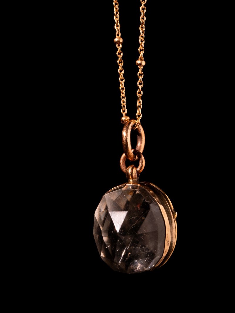 1890s British late Victorian era polygonal cut glass ball pendant - สร้อยคอ - โลหะ สีใส