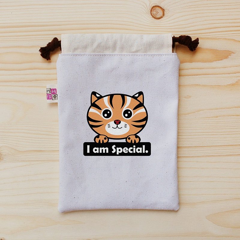 Leopard cat stone tiger bundle pocket (middle) - กระเป๋าเครื่องสำอาง - ผ้าฝ้าย/ผ้าลินิน สีกากี