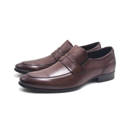 米蘭皮鞋Milano PQ loafer藍底光澤圓尖頭樂福皮鞋 男鞋-咖啡色