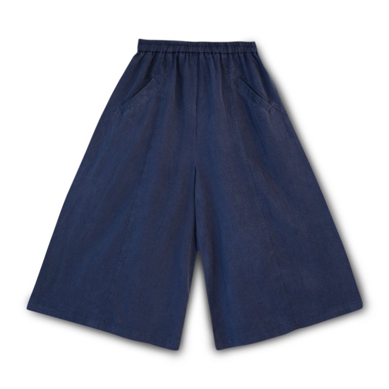 【Simply Yours】Lightweight Draped Cropped Wide Pants Dark Blue F - กางเกงขายาว - ผ้าฝ้าย/ผ้าลินิน สีน้ำเงิน