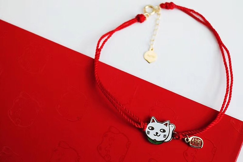 New Year's lucky hand rope 18k lucky cat red rope bracelet - Bracelets - Precious Metals 