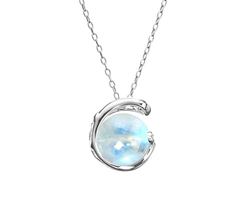 Moonstone Sterling Silver Pendant Necklace, White Blue June Birthstone Jewelry - Chokers - Sterling Silver Blue