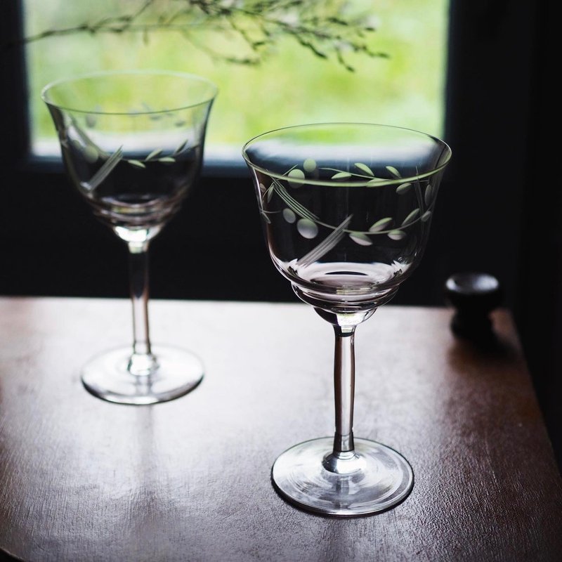 復古法國 手工蝕刻 水晶玻璃杯 - 酒杯/酒器 - 玻璃 透明