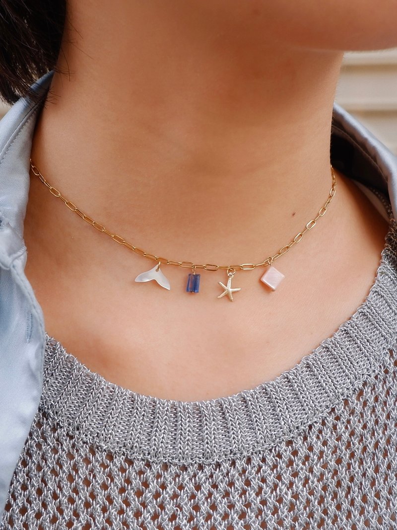 DustReverie Scale Light Ocean Style Natural Butterfly Shell Blue Stone Necklace Original Niche - สร้อยคอ - เครื่องประดับพลอย หลากหลายสี