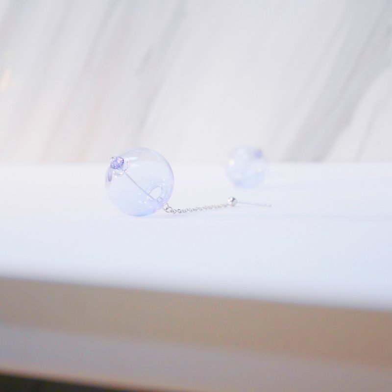 簡約Bubble Bubbles 立體氣泡玻璃球寧靜粉藍925純銀耳環 - 耳環/耳夾 - 玻璃 紫色