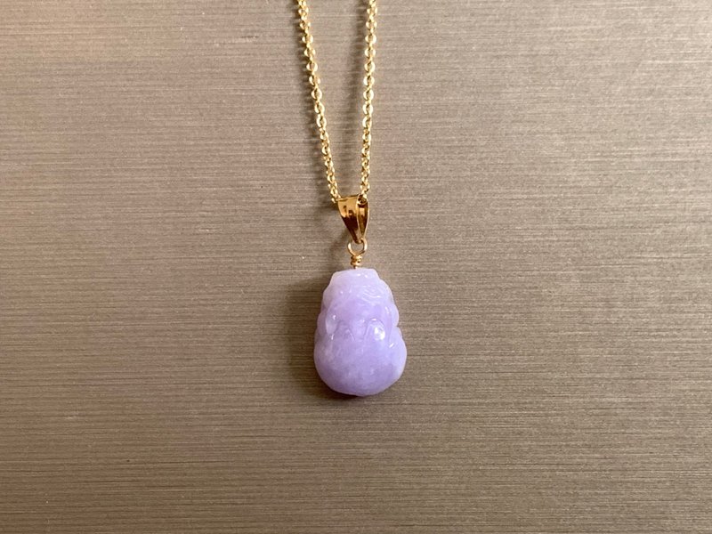 Natural Grade A Burmese Jade Jadeite Pink Violet Pixiu Necklace Small Pixiu American 14K Gold Necklace - Necklaces - Jade Multicolor