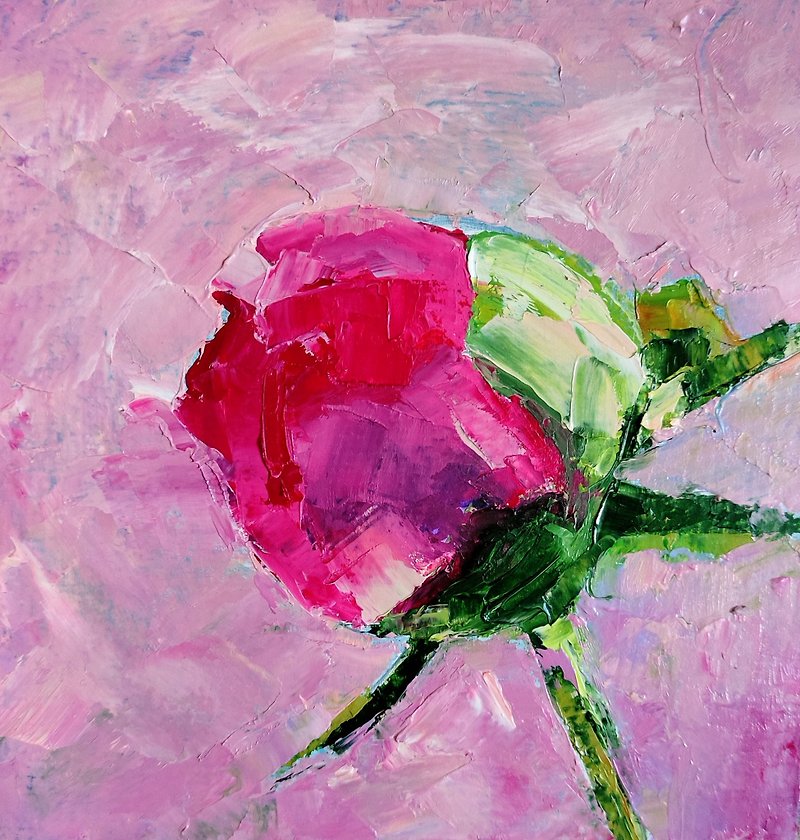 其他材質 海報/掛畫/掛布 多色 - Peony Painting Original Art, Pink Floral, Small Oil Artwork, Flower Wall Art