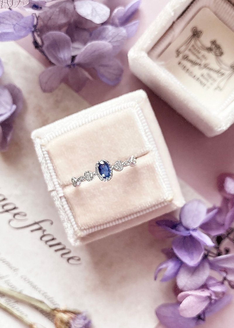 藍寶石戒指-可調式FreeSize-純銀鍍白金-9月誕生石Sapphire - 戒指 - 半寶石 藍色