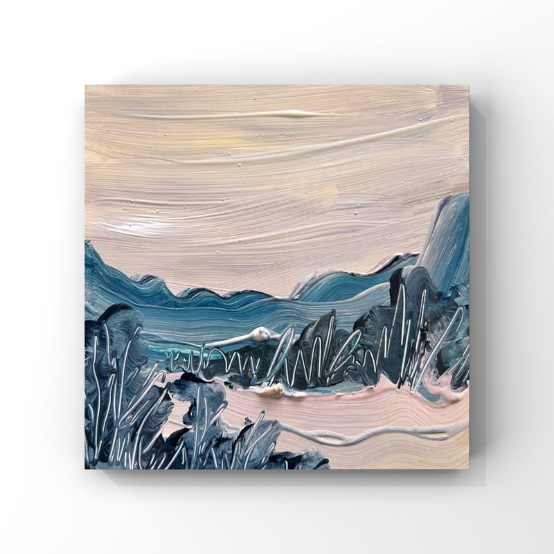 Sunrise in the mountains oil painting gentle delicate pastel colors wall art - 海報/掛畫/掛布 - 其他材質 多色