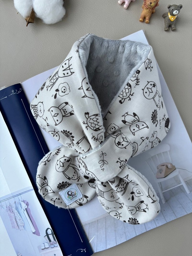 Graffiti birds make hand-made neck warmers and moon gift scarves to keep warm - Bibs - Cotton & Hemp Gray