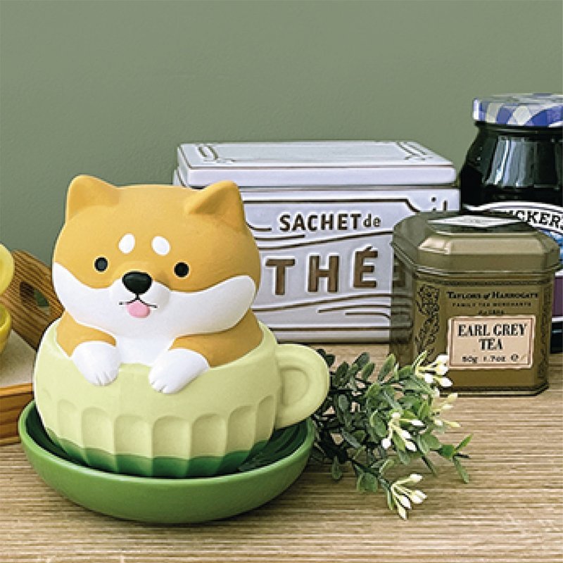 Japan Decole Natural Vaporization Humidifier - Shiba Inu hiding in a small teacup - ของวางตกแต่ง - ดินเผา สีกากี