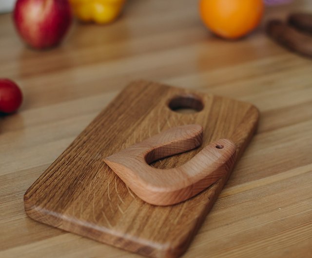 Safe Wooden Knife for Kids and Small Cutting board, Montessori