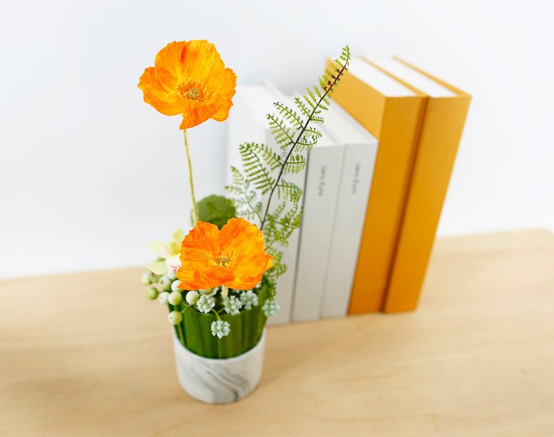 HUGO DECO Photorealistic Fragrance Floral Orange Poppy Long Blue Leaf Essay - Plants - Other Materials Multicolor