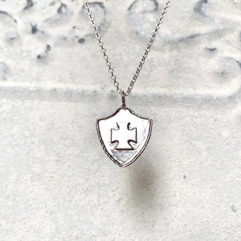 MIH Metalwork Jewelry | Confidence Cross Shield Double-sided Design Sterling Silver Necklace Shield necklace - Necklaces - Sterling Silver Silver