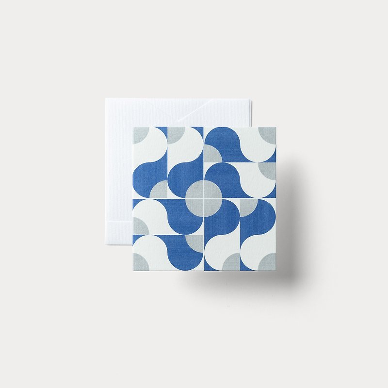 二つ折りメッセージカード　Tile Series: 05 - 卡片/明信片 - 紙 藍色