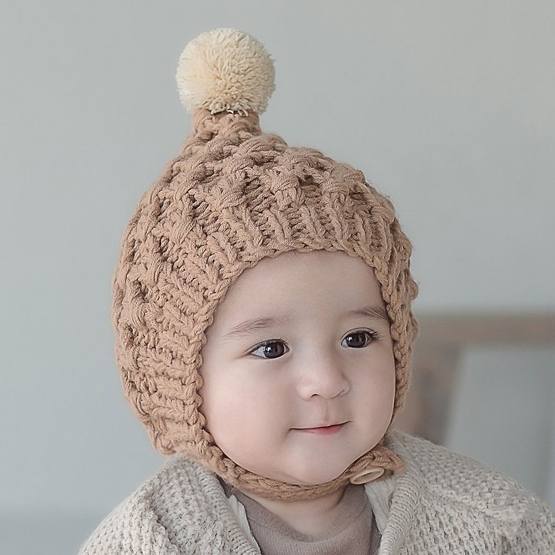 Happy Prince New Coney wool knit elf warm baby hat - หมวกเด็ก - ผ้าฝ้าย/ผ้าลินิน สีกากี