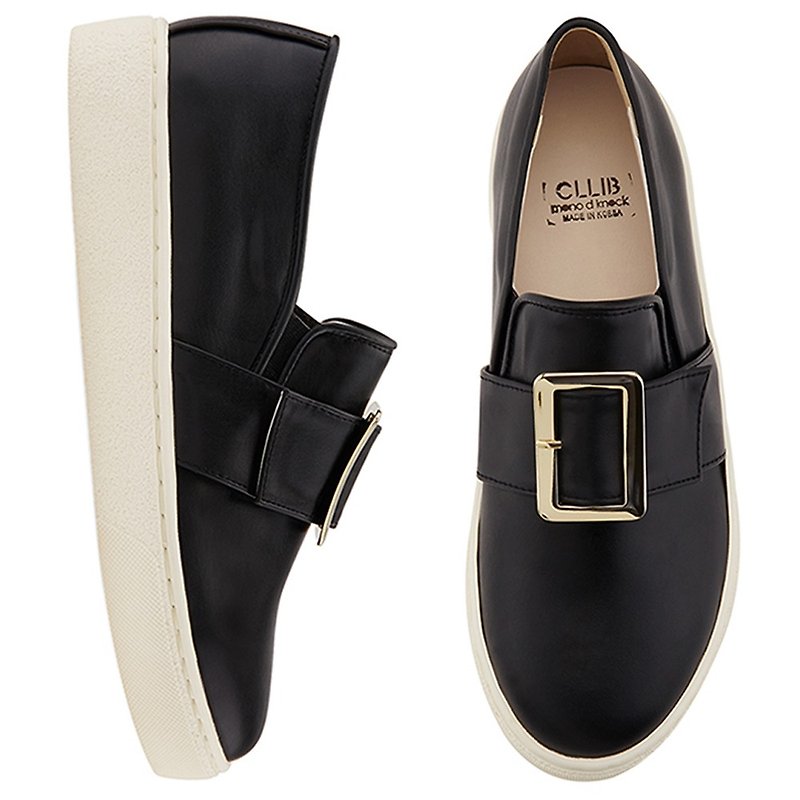 Pre-order CLLIB Zenn_Thick buckle Slip On MS4380 BLACK - รองเท้าวิ่งผู้หญิง - วัสดุอื่นๆ สีดำ
