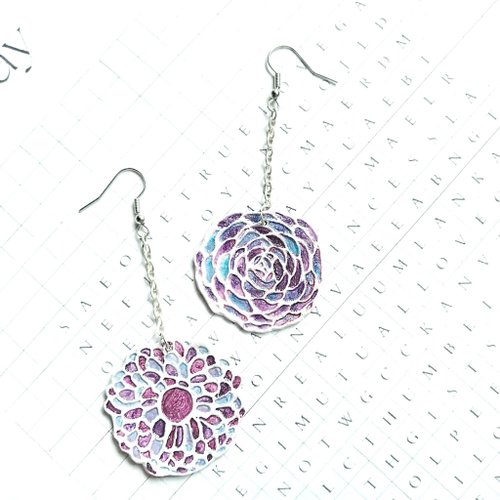 clay-to-say A Longing - Zinnia and Camellia flower polymer clay earrings