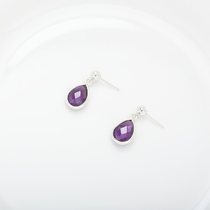 【Angel & Me】Amethyst Crystal Raindrop earrings (changeable ear clips) gift - ต่างหู - คริสตัล สีเขียว