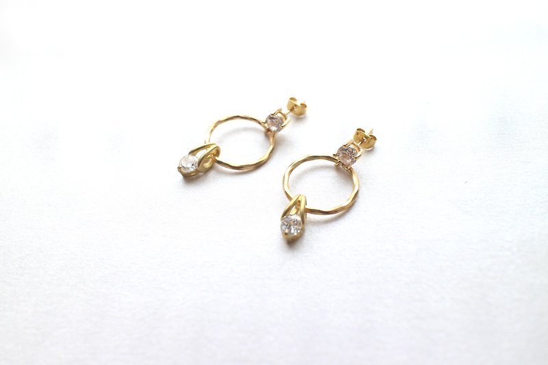 Lovers-Zircon brass handmade earrings - Earrings & Clip-ons - Copper & Brass Gold