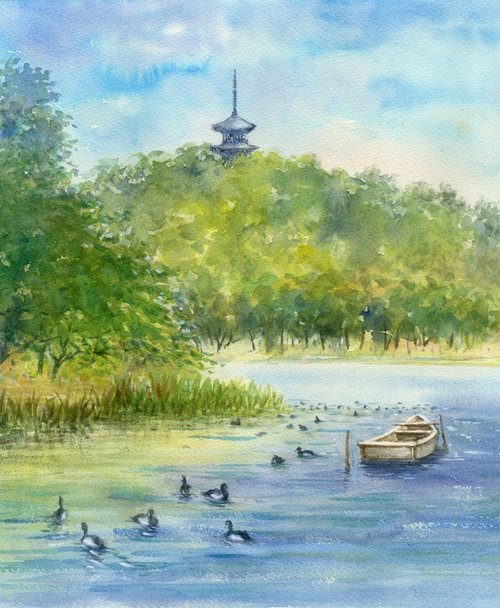 水彩原画「横浜三渓園」 水彩原画「横浜三渓園」