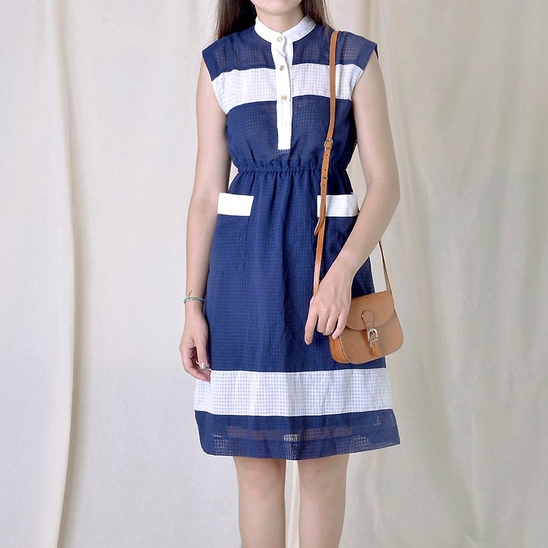 Vintage 日本古著洋裝 - 洋裝/連身裙 - 聚酯纖維 藍色